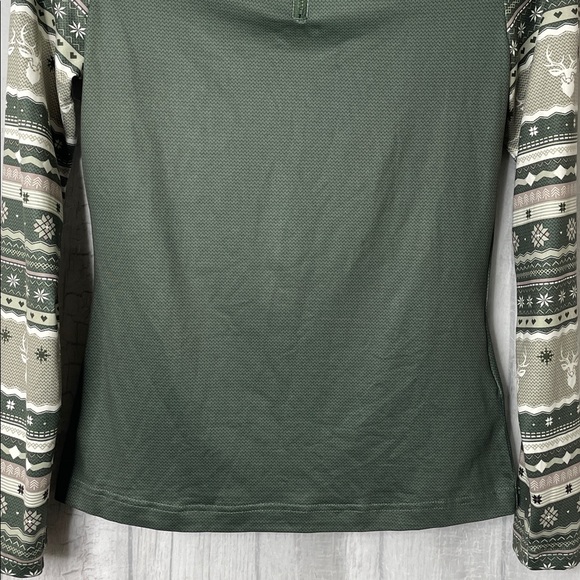 Alp N Rock Dark Green Half-Zip Top with Patterned Long Sleeves - Picture 3 of 10